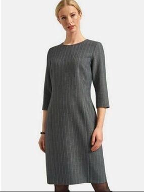 Rachel Roy Shift Dress – Size 4 | Pinstripe | Minimalist Chic | 3/4 Sleeve |